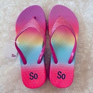 Brand New So Pink Glitter Thong Sandals Platform Flip Flop Ombre Sparkly Rainbow